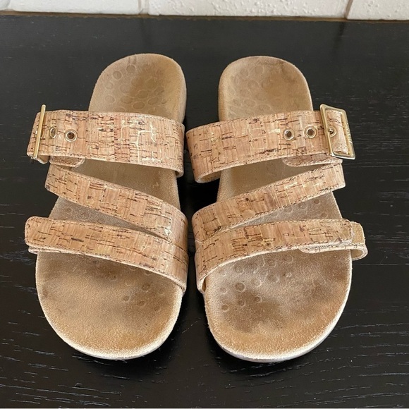 Vionic Skylar Women's Adjustable Slide Orthotic Comfort Sandal Tan Cork Size 8 - Picture 2 of 7